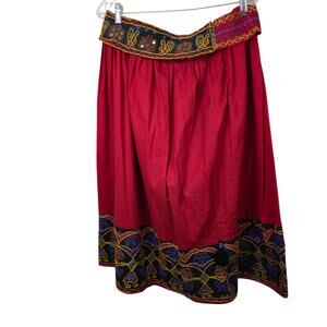 Handcrafted Red Gypsy Kutchi Hand Embroidered Mirrow Imag  Ethnic Maxi Skirt XL